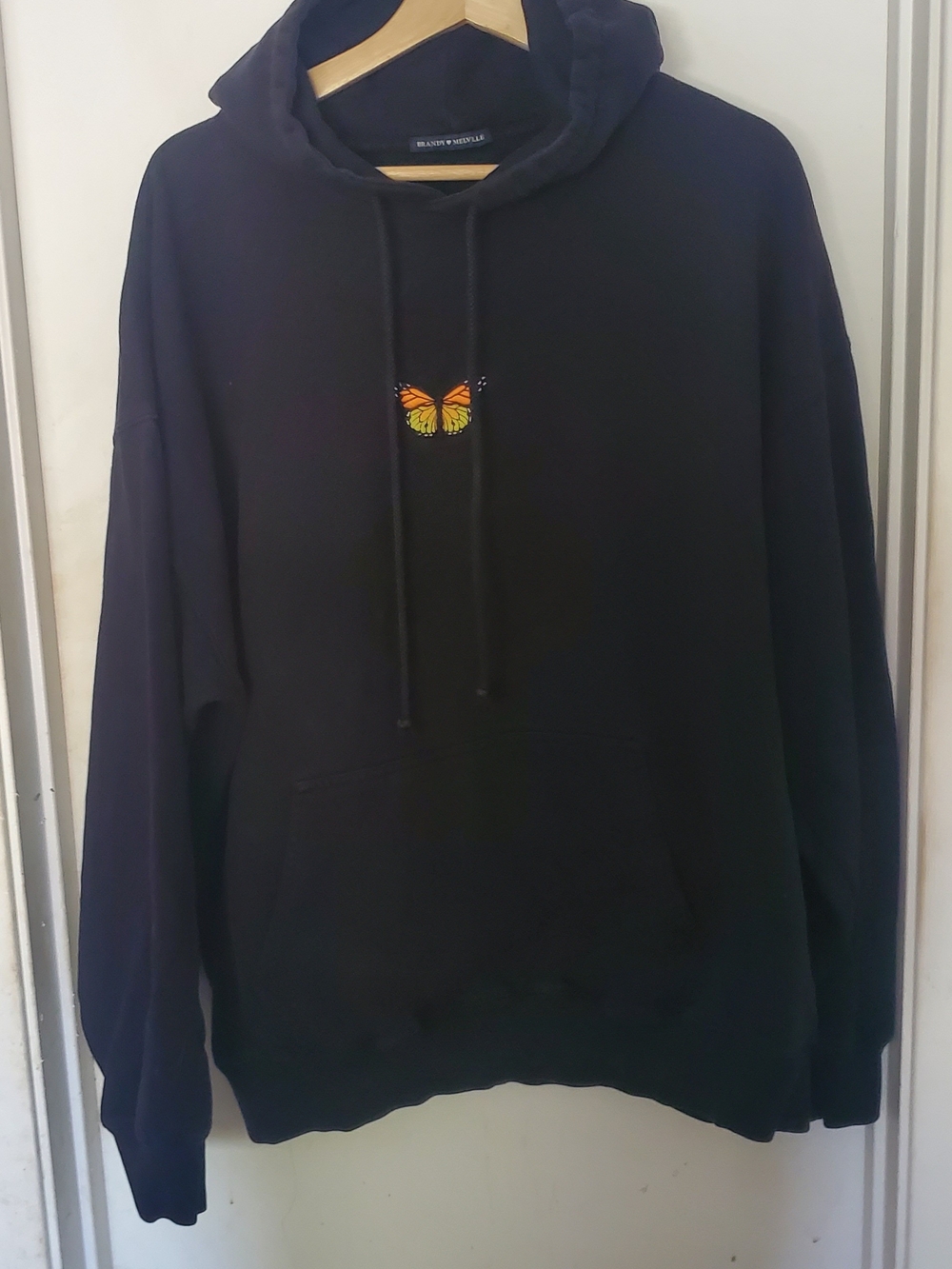 Black Hoodie with Embroidered Butterfly - Brandy Melville
